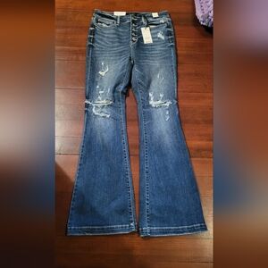 Judy Blue Distressed Medium Blue Flare Jeans